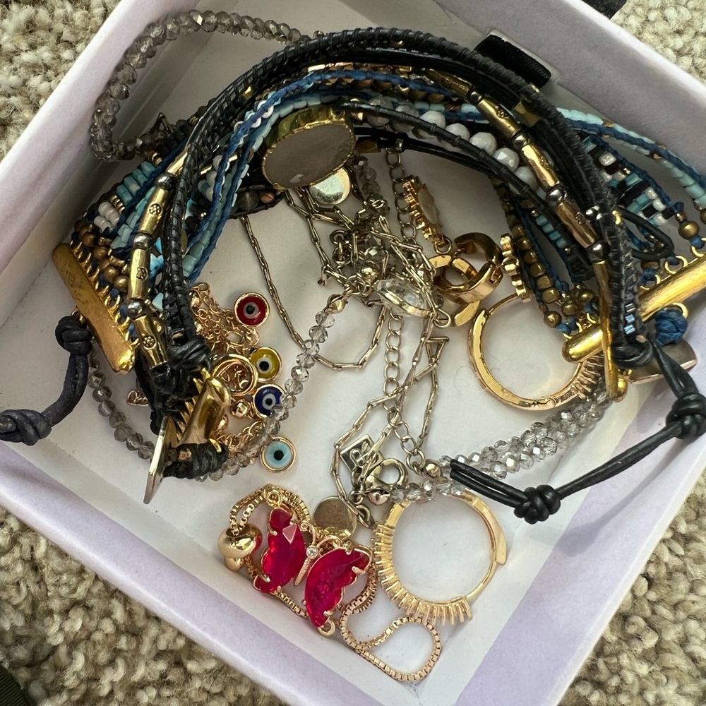 Gold and Red Charm Bracelet Set